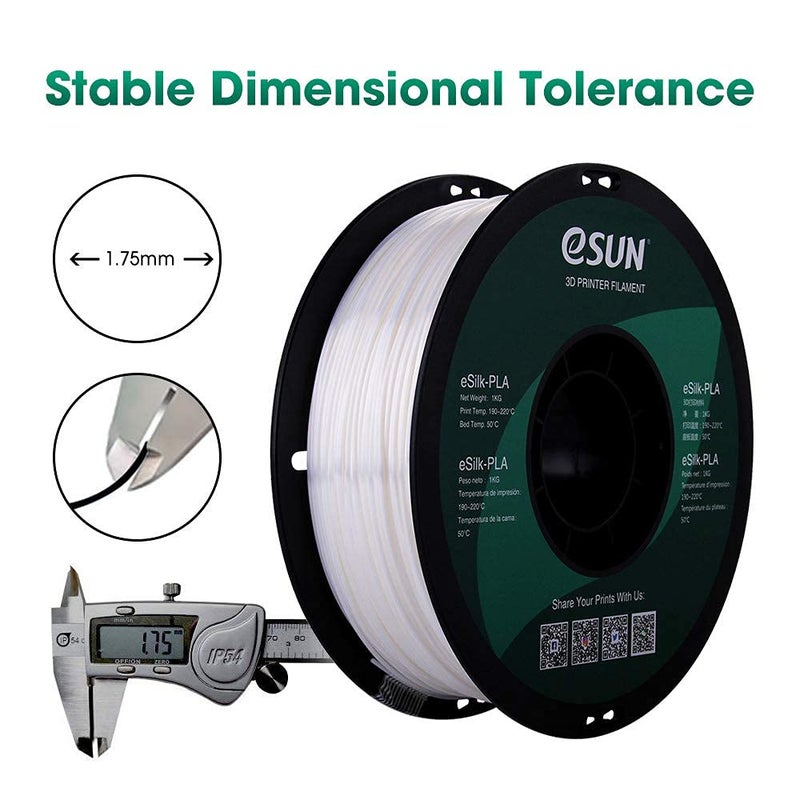 eSUN Silk PLA 3D Printer Filament, Dimensional Accuracy +/- 0.03 mm, 1 kg Spool, 1.75 mm, White - Image 3